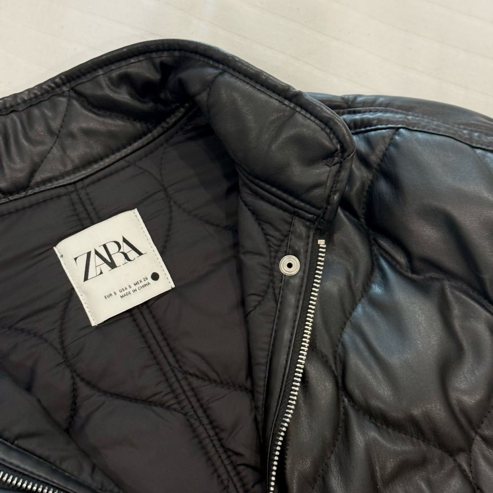 Zara Faux Black Leather Jacket Size S - Picture 3 of 3